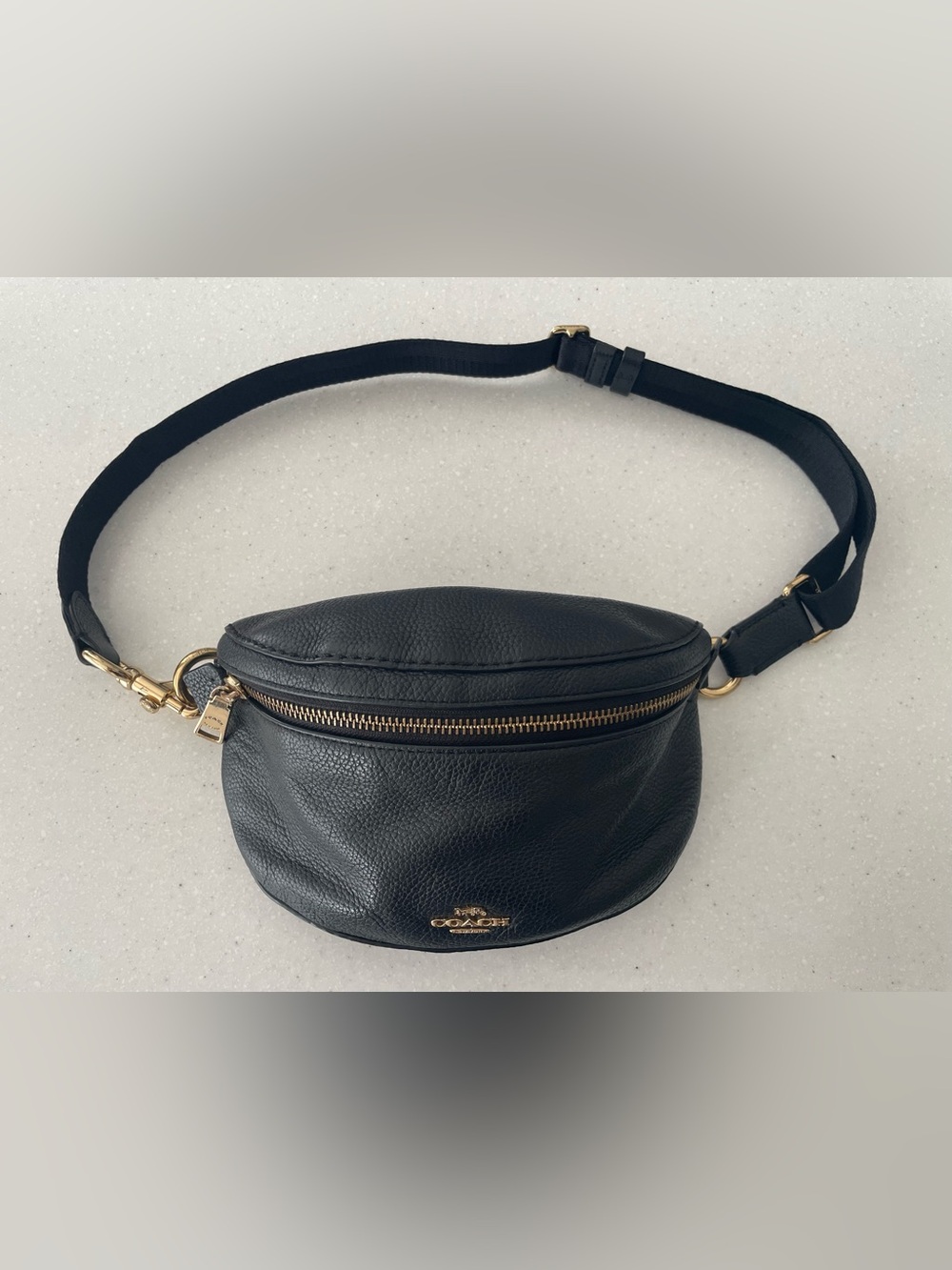 Coach Charter Belt Bag / Belt Pack Black Pebbled Leather Gold Hardware